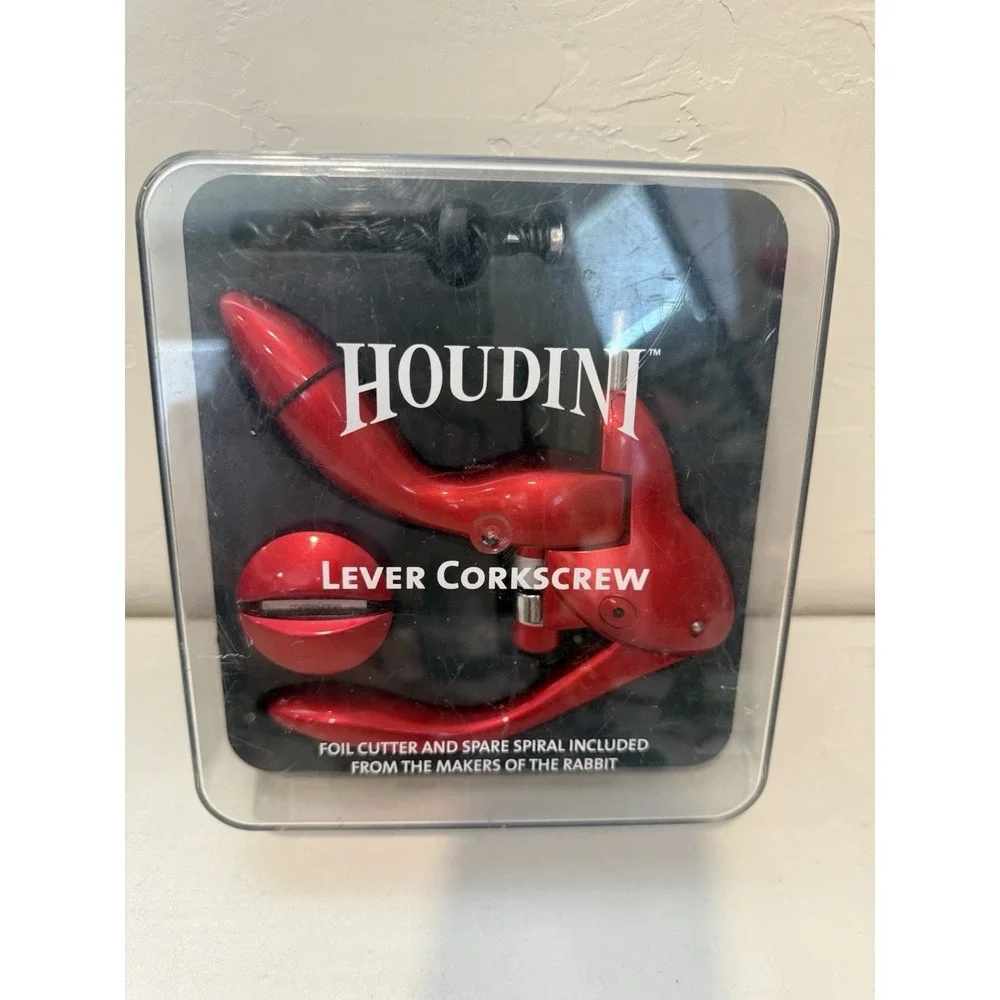 Houdini Red Lever Corkscrew 3-Piece Wine Opener - Foil Cutter - Spiral  Open Box